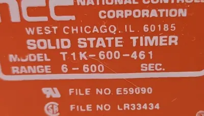 NCC T1K-600-461 Solid State Timer Relay, 6-600SEC 120V Loc3C42