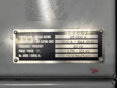 25kV 1200A 3ph Switchgear Unit w/ (2) Power Vac Breaker VB1 27.0-16-0