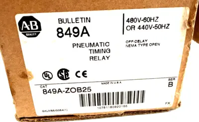 ALLEN BRADLEY 849A-ZOB25 PNEUMATIC TIMING RELAY SER. B 849AZOB25 NEW, SURPLUS
