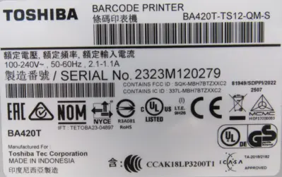 NEW TOSHIBA BA420T-TS12-QM-S BARCODE PRINTER BA420TTS12QMS