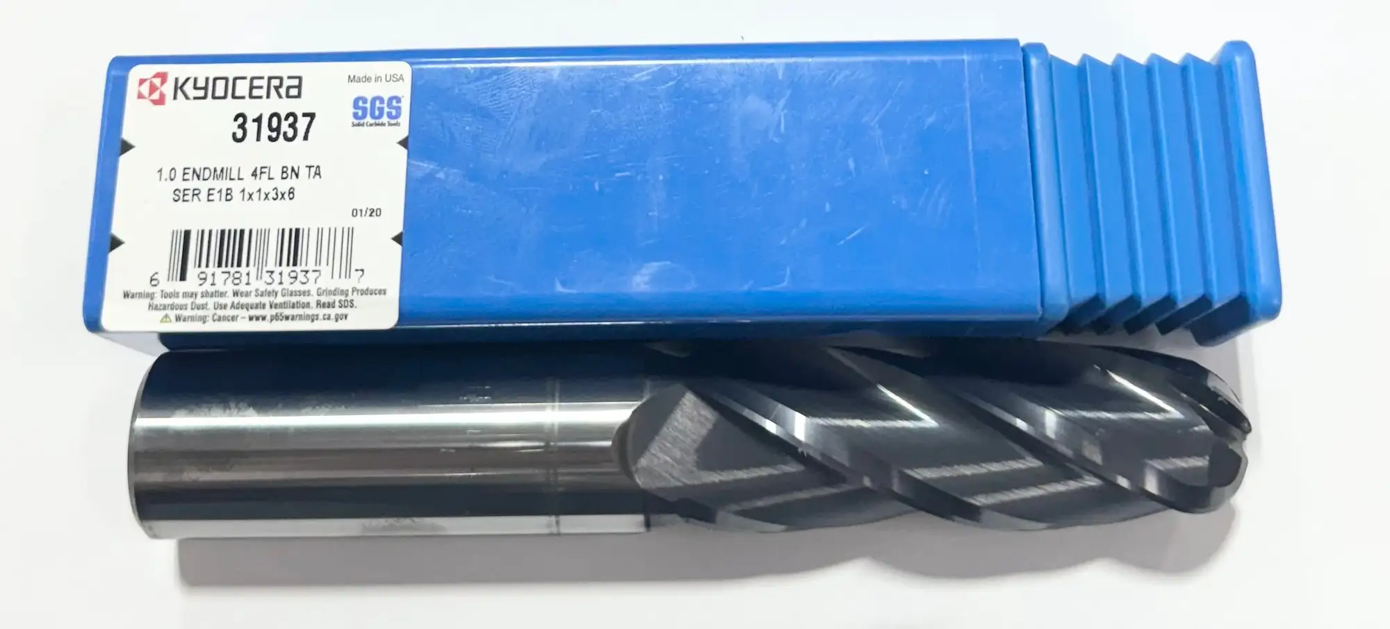 Kyocera 1"Carbide End Mill 4 Flute Extra Long Length AlTiN Coated 30 Deg Helix