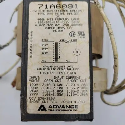 USED ADVANCE TRANSFORMER ADVANCE TRANSFORMER CW AUTOTRANSFORMER BALLAST 71A6091 / 400W M59