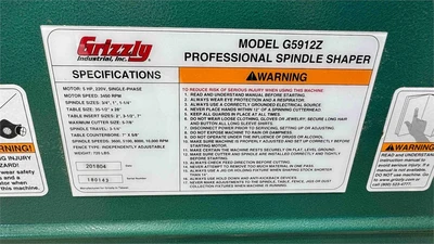 Used 2018 GRIZZLY G5912Z Woodworking Shapers Texas US | MachineryMax #1321871