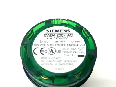 USED SIEMENS 50MM STEADY STACK LIGHT ELEMENT GREEN 12-230V AC/DC