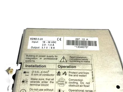 SDN8-5-24 | Emerson SOLA  Power Supply 18-36VDC 2, 9-1, 5A Input 5, 1V/ 8A Output - Used