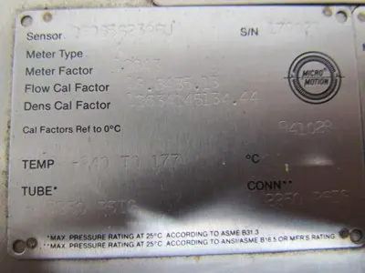 Micro motion DS065S239SU Mass Flow Meter Type4 -240 To 177°C 2250PSIG