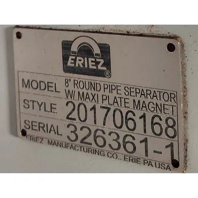 Used ERIEZ MAGNETICS 8" ROUND PIPE SEPARATOR S/ MAXI PLATE MAGNET Magnets West Virginia US | JM Industrial #1547967