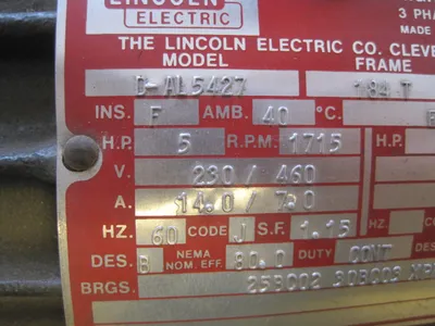 NEW LINCOLN ELECTRIC D-AL5427 MOTOR 5HP 184T FRAME