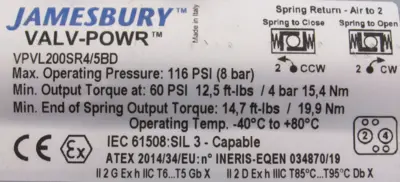 NEW JAMESBURY VPVL200SR4/5BD ACTUATOR VPVL200SR45BD