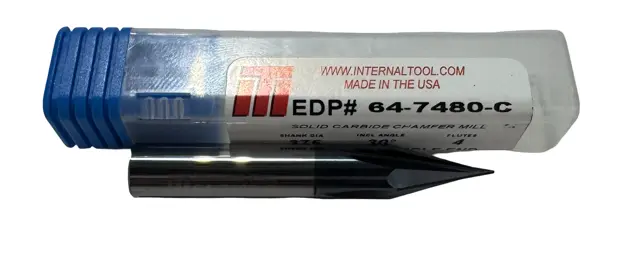 Internal Tool 3/8" Carbide Chamfer Mill, 30° Included Angle, 4 Flute, AlTiN USA Made
