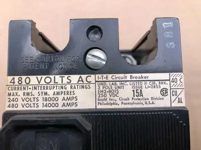 I-T-E 15A 2 Pole Circuit Breaker 480VAC 250VDC EH2-B015