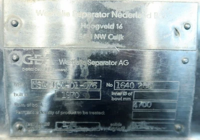 Westfalia MSA 160-01-076 warm milk separator, 316SS.