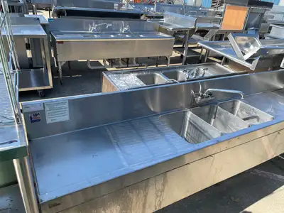Used Glastender Used 96" Glastender TSA-96-S Underbar Stainless Sink Unit Three Compartment - SS2 Sinks Illinois US | Falcon Restaurant Supply #1376058