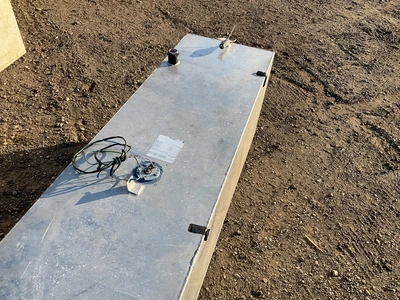 Buechler and Sons 100 gallon aluminum fuel tank, used, approx 74”L x 17-3/4” x 20”T