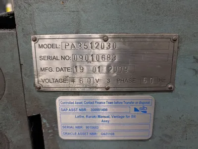 2009 Kuraki PA3512030 Manual Lathe 28" 4-Jaw Chuck; 460/3/60; Apprx. 120" distance between