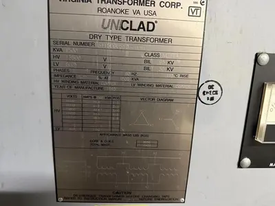 Virginia 1500 kVA 13800 Delta to 600Y 3PH Dry Type Transformer Copper Windings
