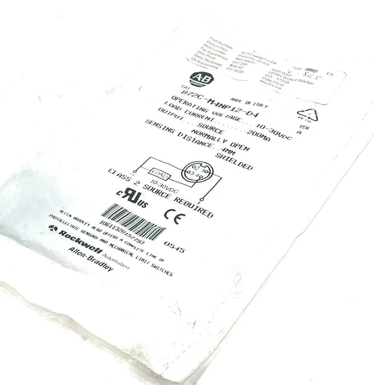 ALLEN BRADLEY 872C-M4NP12-D4 PROXIMITY SWITCH SER.A 872CM4NP12D4 NEW, SURPLUS