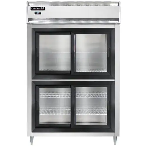 Continental D2RNSASGDHD 52" Two Section Reach In Refrigerator, (4) Sliding Glass Doors, Top Compressor, 115v