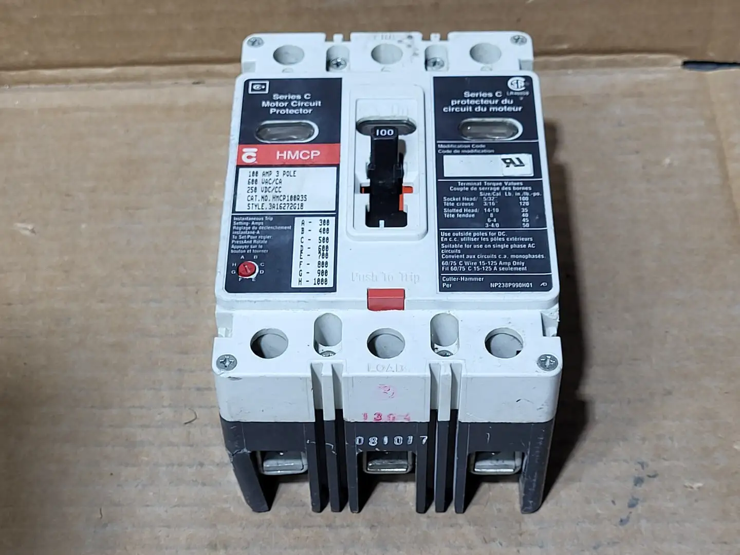 Used CUTLER-HAMMER HMCP100R3S Switchgears British Columbia CA | Lenmark #1435050