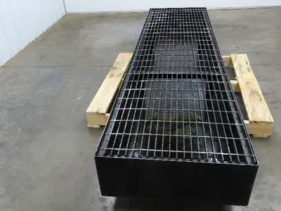 CNC Oil Coolant Tank 100gal Steel Oil Spill Catch Tank Walkway Grates 25x98x10"