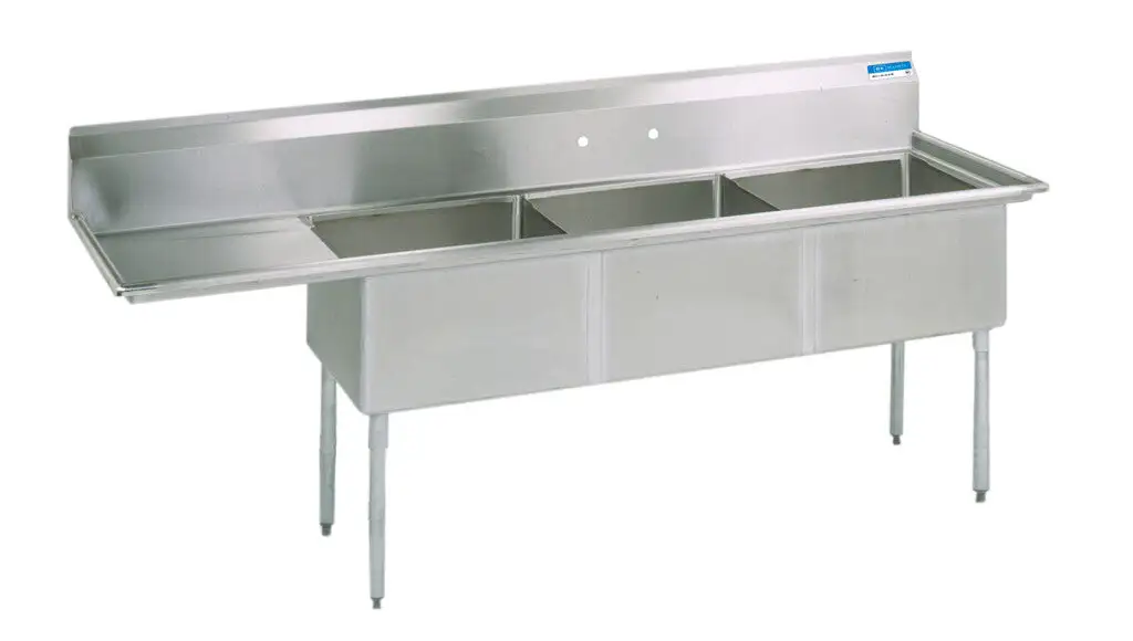 Compass 3 Compartments Sink w/ Left  Drainboard 18" x 18" x 12" D Bowls SS