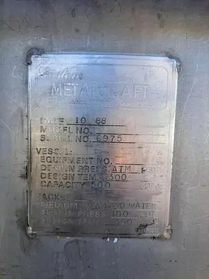 Tank, 500-Gallon, Stainless Steel, Scrape Agitation, Jacketed, #5991294