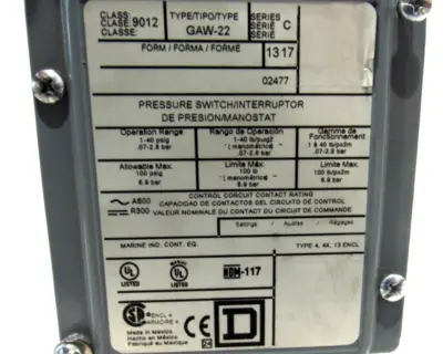 NEW SQUARE D 9012 GAW-22 PRESSURE SWITCH 9012GAW22