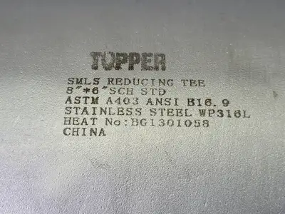 8" x 6", Reducing Tee SCH STD WP316L ASTM A403 ANSI B16.9