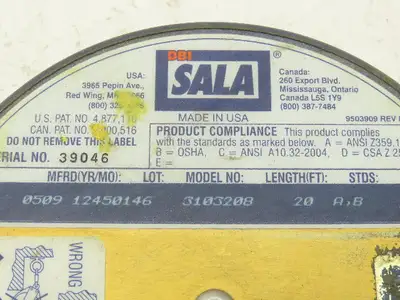 DBI Sala 3103208 Ultra-Lok Self Retracting Safety Lifeline 20'
