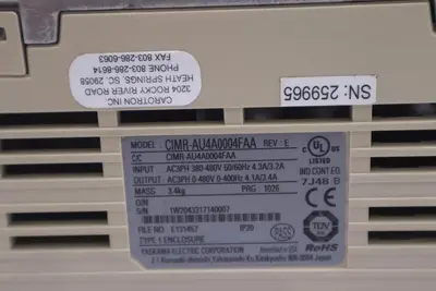 YASKAWA ELECTRIC CIMR-AU4A0004FAA / CIMRAU4A0004FAA REV E VFD DRIVE STOCK 2275-A