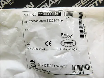 Harting 19000005189 Han CGM-P M40x1.5 D.22-32mm black Outlet Fitting New
