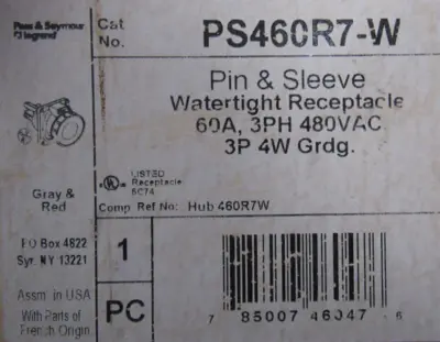 NEW PASS & SEYMOUR PS460R7-W WATERTIGHT RECEPTACLE 60A PS460R7W