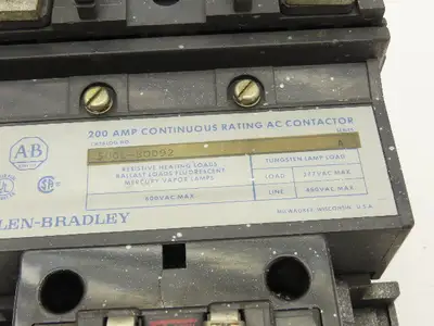 Allen Bradley 500L-EOD92 Lighting Contactor 2-Pole 200A 120V Coil Ser A 600V Max
