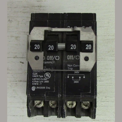 Cutler Hammer 2 Pole 20 Amp With Two 1 Pole 20 Amp Push-in Breaker