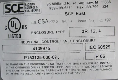 NEW SAGINAW CONTROL & ENGINEERING P153125-000-090 ENCLOSURE 4139975