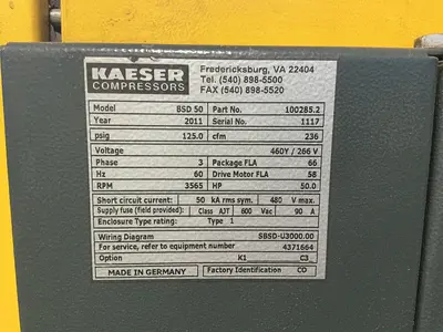 Used 2011 KAESER BSD 50 Rotary Screw & Sliding Vane Air Compressors Ohio US | HGR 24 #1704950