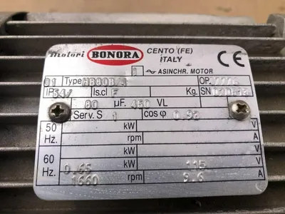 Bonora HB80B/4 0.65kW Electric Motor 1660RPM 115V 9.6A 1PH