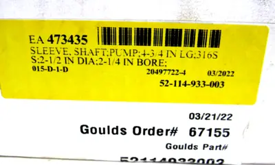 NEW GOULDS 316SS SLEEVE SHAFT 2-1/2" 52114933003