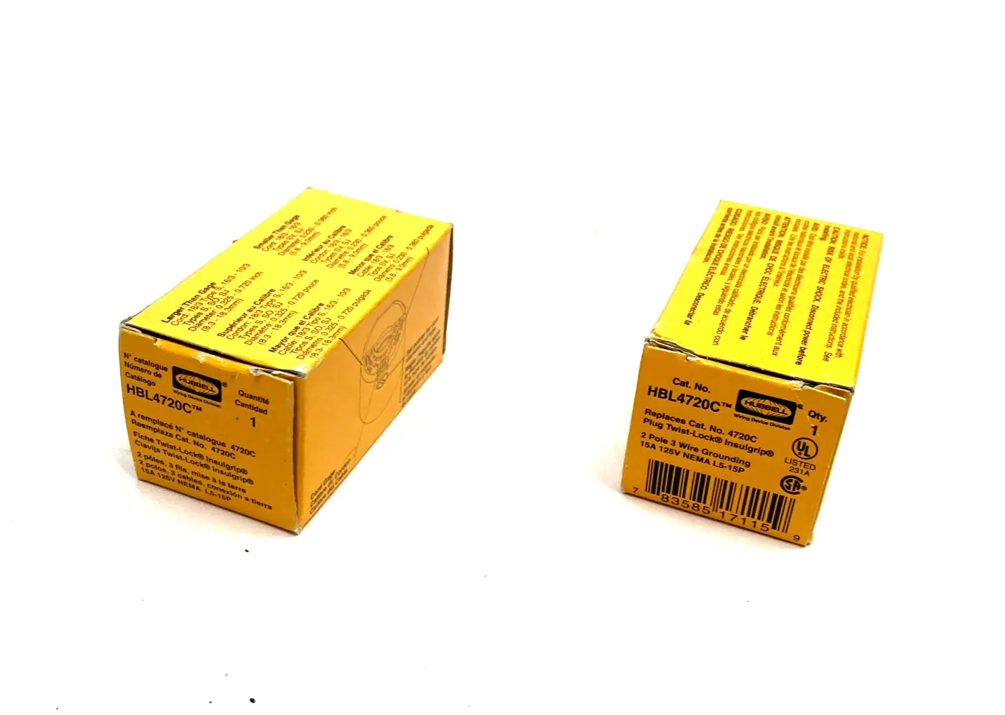 HBL4720C | Hubbell  Twist-Lock Industrial, Male Plug, 5A 125V L5-15P, LOT OF 2 - New