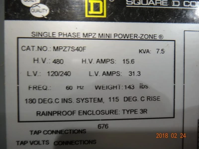 Square D 7.5 kva Temporary Power Station Transformer