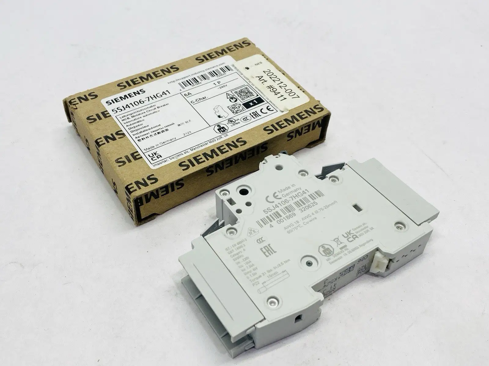 5SJ4106-7HG41 | Siemens  Miniature Circuit Breaker 1-Pole 6A 240V - New Other