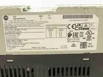 Allen Bradley 25B-D6P0N104 Powerflex 525 3Hp VFD AC Drive 480V 50/60Hz FW 7.001