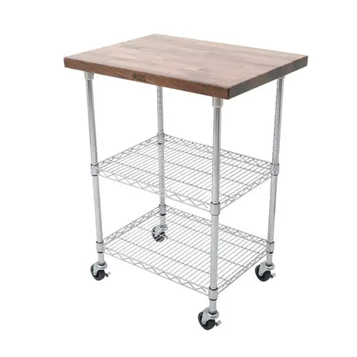 John Boos MET-WWC-2 Mobile Cart - Walnut Top, Adjustable Shelves, 33" x 27" x 36", Chrome