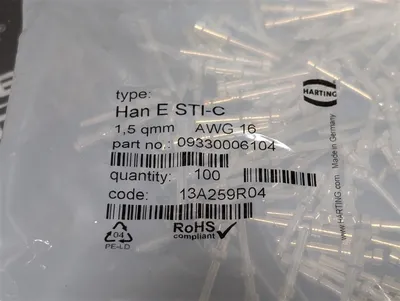 Bag of 100 Harting 09330006104 Crimp Connectors Han E STI-C New