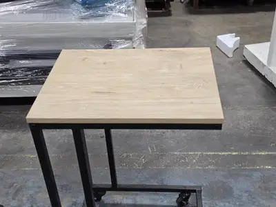27" Rolling Side Table Wood Top / Metal Frame