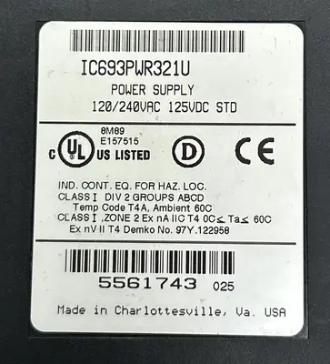 Used GE FANUC IC693PWR321U Miscellaneous Equipment (Electrical & Power) Ohio US | Surplus Asset Holdings #1235352