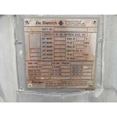 Used De Dietrich 30 Gallon Jacketed Glass-Lined Mixer Reactor