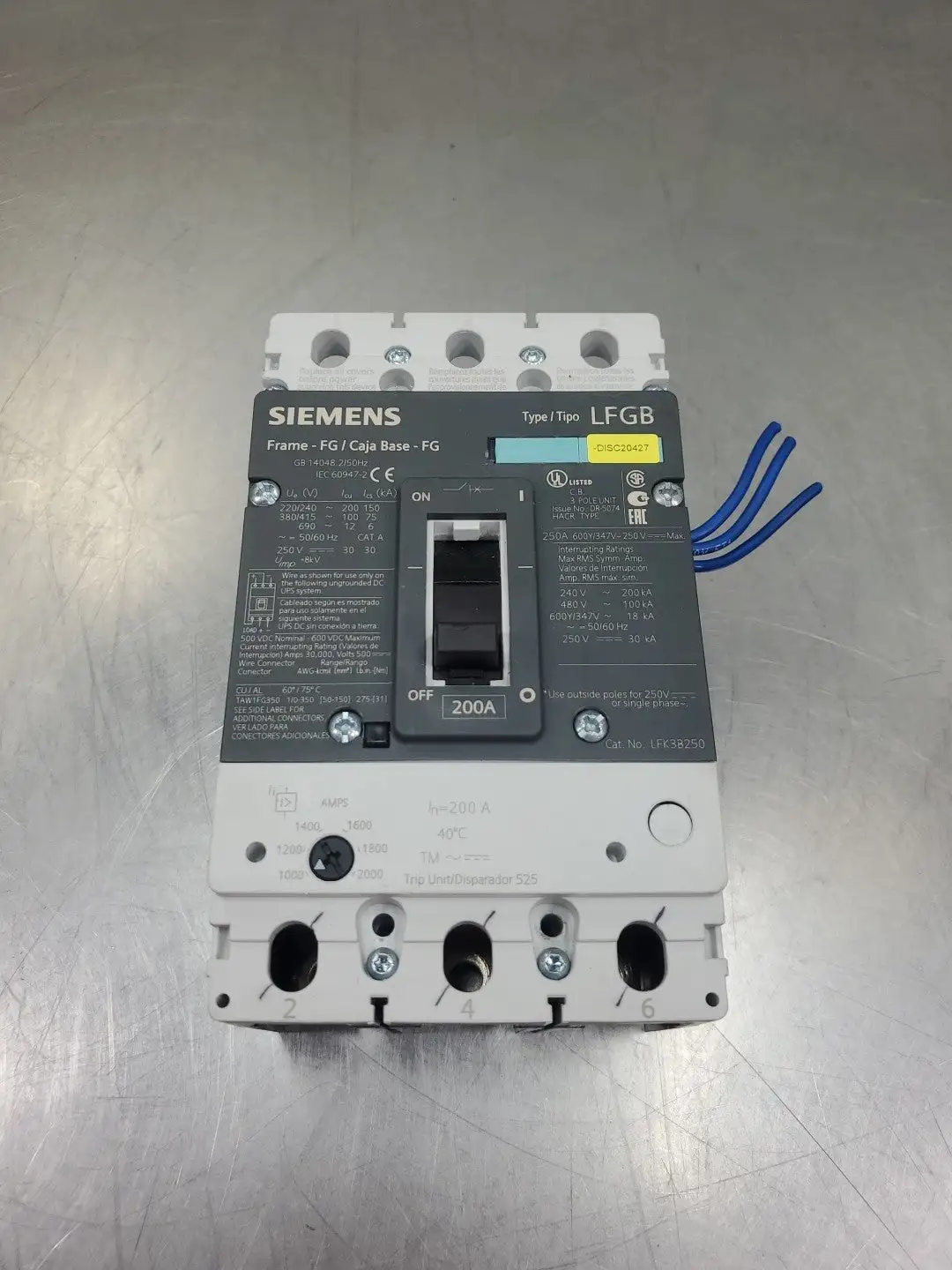 USED Siemens LFK3B250 CIRCUT BREAKER, 200A, 220-690V