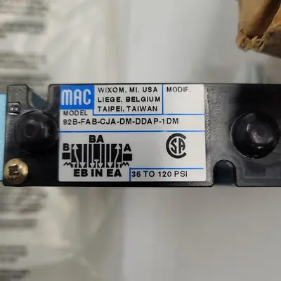 New | in-Stock MAC NEW IN BOX** MAC SOLENOID VALVE 92B-FAB-CJA-DM-DDAP-1DM Solenoid Valves | ND Industrial Surplus #1218676