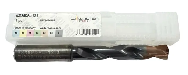 Walter-Titex 12.3mm Solid Carbide Drill 5xD Coolant Thru DPL Coated 140° Point